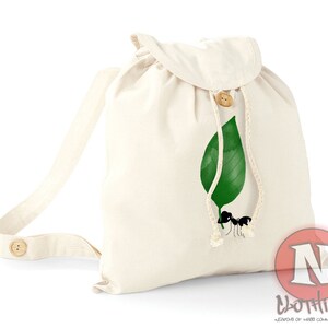 Ant and leaf backpack bag organic environmentally friendly nature festival school college vacation