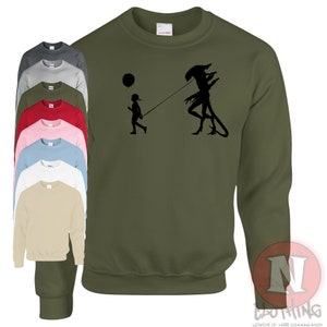 Alien und kleines Mädchen Sweatshirt lustige Scifi Film Parodie Polycotton Erwachsene
