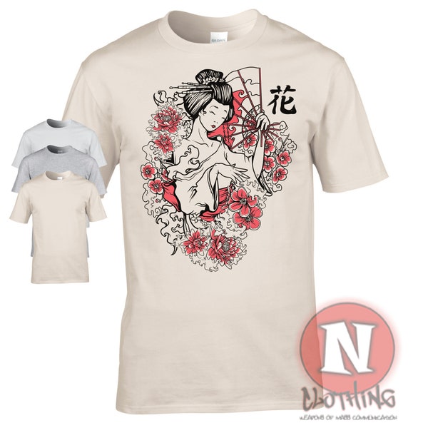 Japanese Geisha girl art t-shirt. Land of the rising sun tee