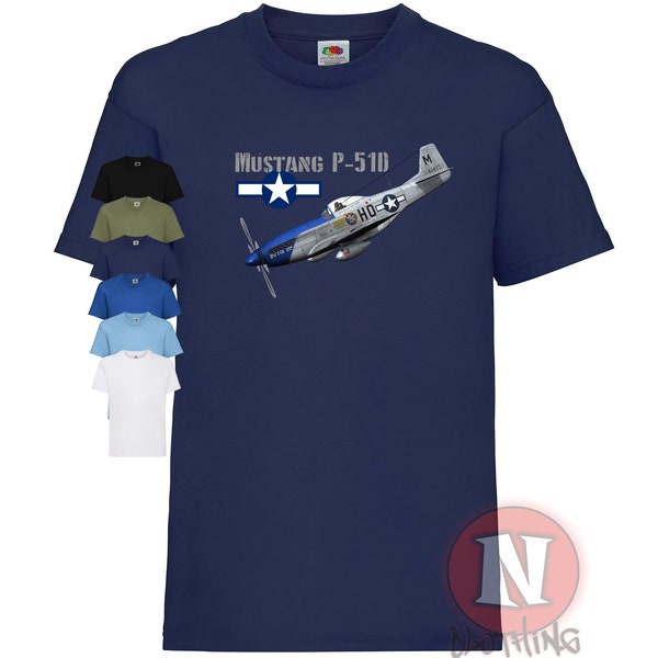 P51 Mustang children's t-shirt. Exclusive World war 2 aircraft design from Naughtees. 100% cotton, great gift idea