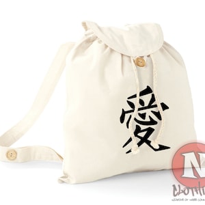 Chinese calligraphy Love backpack Asia China bag organic environmentally friendly student college beach