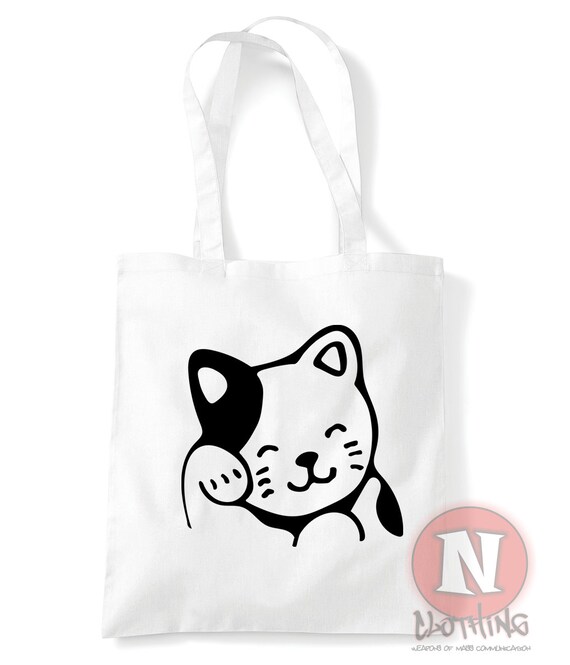 Sac En Toile De Jute Avec Pendentif Ours - Motif Chat, 40 X 30 Cm - Réutilisable, Lavable, Cadeau Parfait Pour Les Amoureux Des Chats