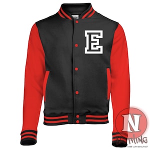 Custom Kids Varsity Jacket, for Sports and after school clubs, Name or Number Varsity, Personalised Unisex Baseball Jacket Black/red