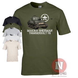 M4 Sherman Thunderbolt t-shirt. A classic World war 2 allied tank. Great gift idea for a WW2 enthusiast