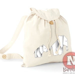 Origami elephants backpack pachyderms bag organic environmentally friendly student college beach