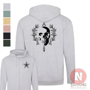 Bluza z kapturem Grunge Skull and star z zamkiem błyskawicznym, wykonana z poliestru i bawełny, dla dorosłych, zapinana na suwak