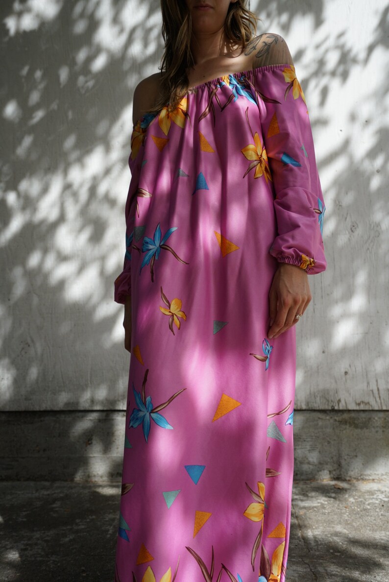 VINTAGE Hawaiian MUUMUU hibiscus purple pink XL Large Medium Aloha mumu swimsuit coverup