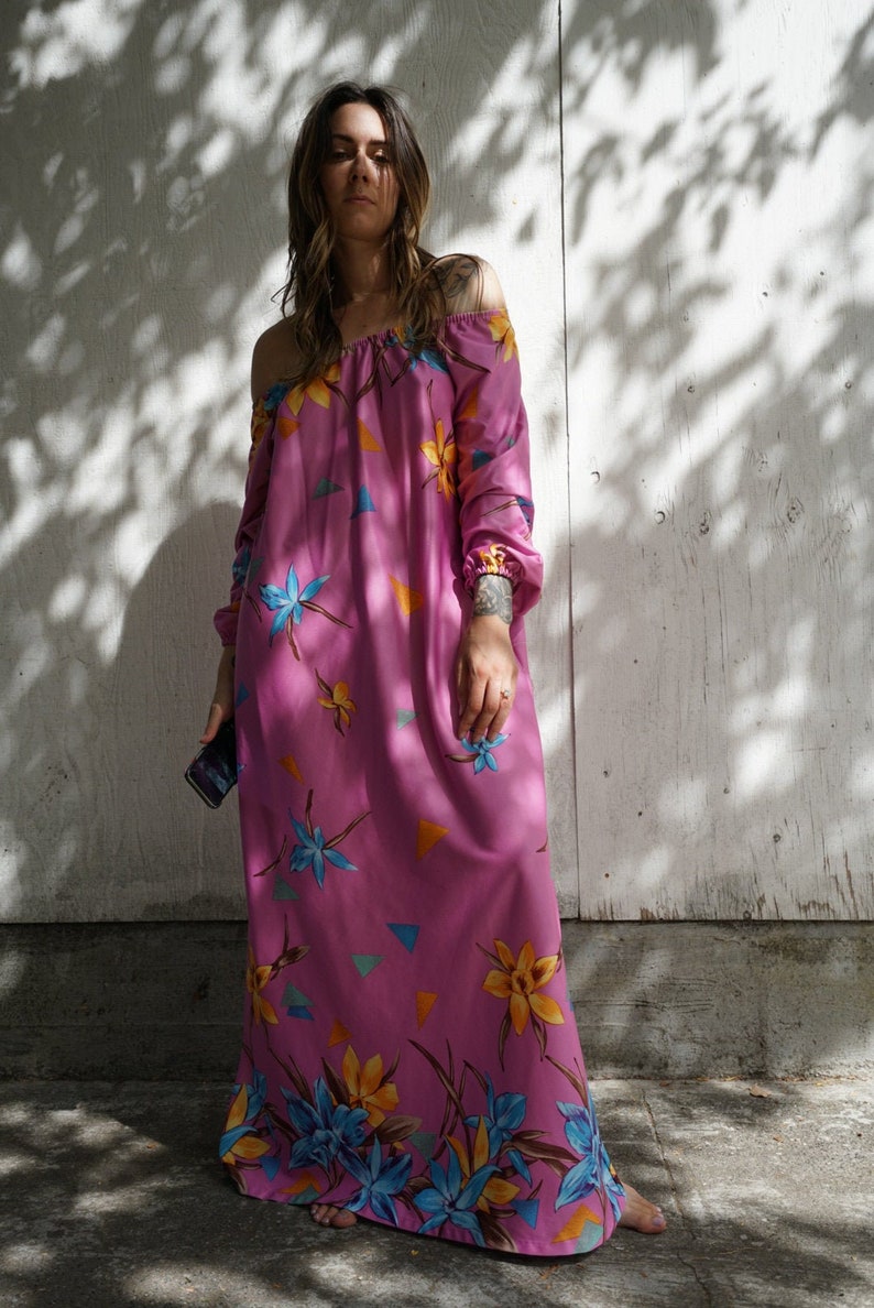 VINTAGE Hawaiian MUUMUU hibiscus purple pink XL Large Medium Aloha mumu swimsuit coverup