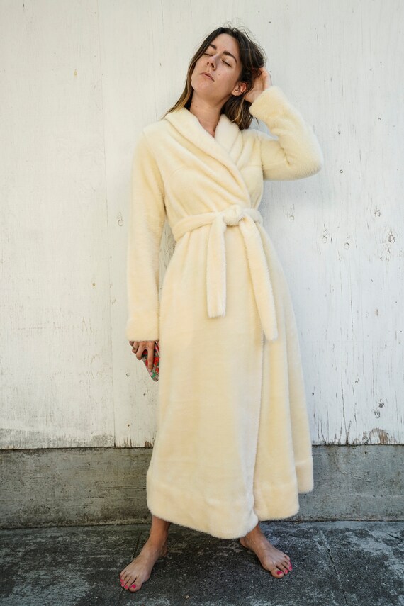VINTAGE Cream Fuzzy Bathrobe Full Length Sears At