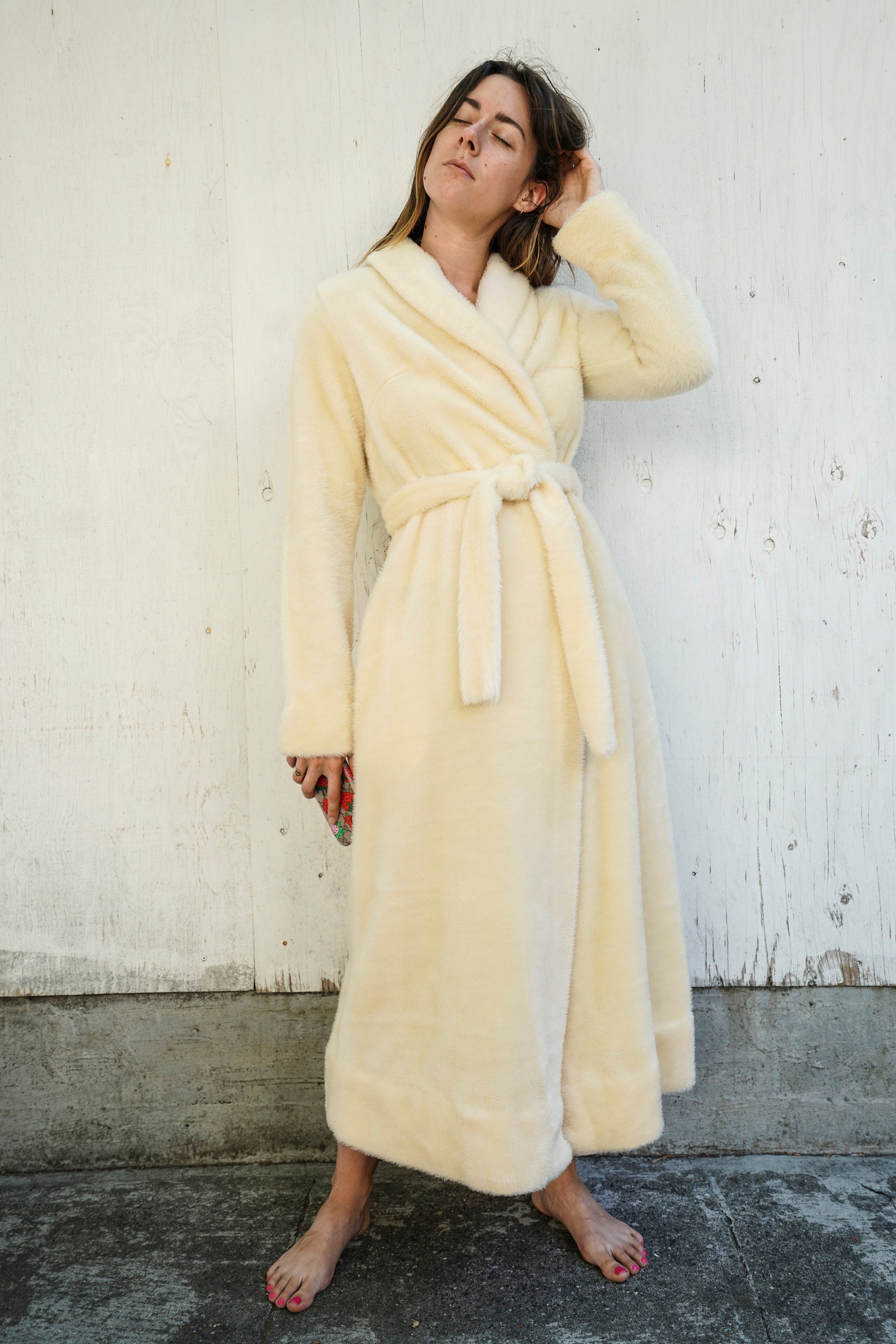 VINTAGE Cream Fuzzy Bathrobe Full Length Sears At Home Medium Etsy