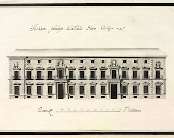 Elevation to Spanish Royal Palace Palazzo reale spagnolo Madrid anonymous architectural drawing c1770-1800
