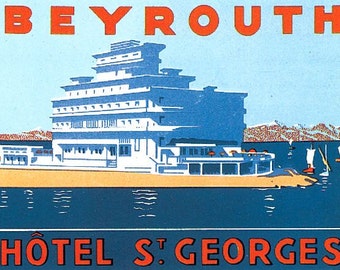 Hotel St Georges Beirut Beyrouth Lebanon reproduction hotel luggage label ephemera