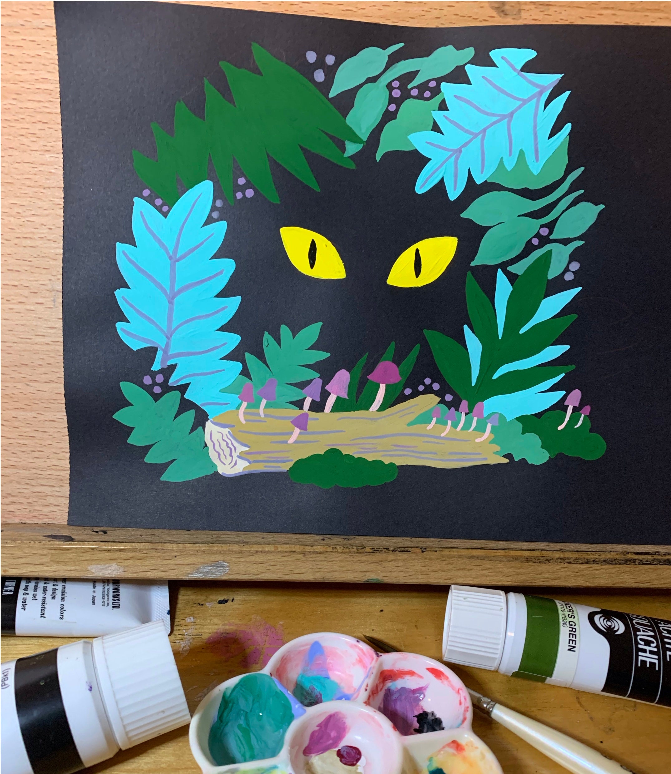 Eyes Gouache on black paper original painting Etsy