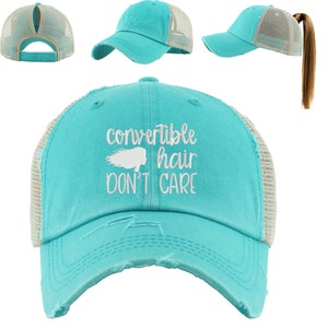 Mesh ponytail hat Convertible Hair Don&#39;t care, embroidered poyntail hat, ponytail hat, car accessories, messy bun, gifts for her