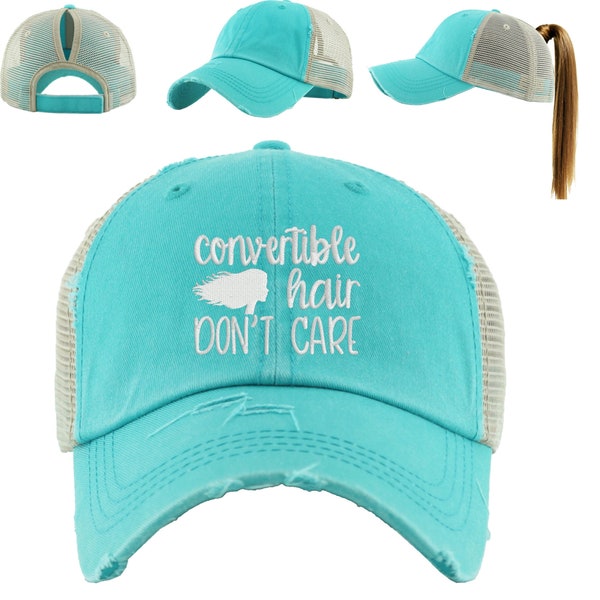 Mesh ponytail hat Convertible Hair Don't care, embroidered poyntail hat, ponytail hat, car accessories, messy bun, gifts for her