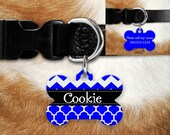 Chevron Quatrefoil Pet Tag Dog Tag, CHOOSE COLOR. 2 sided pet tag, personalized pet tag, aluminum pet tag, bone shape tag, custom pet tag.