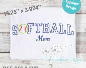 Softball MOM Applique Embroidery Design, machine embroidery, softball design, softball embroidery design