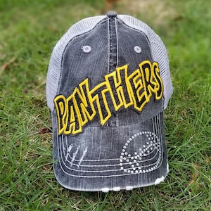 PANTHERS Baseball Hat, custom baseball hat, custom rhinestone design, football, baseball, band, softball