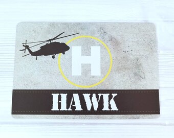 Personalized Blackhawk Placemat. Helicopter accessoires Pet Bowl Mat, dog placemat, dog bowl mat, personalized pet mat, custom dog mat