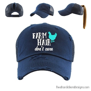 Mesh ponytail hat FARM Hair Don&#39;t care, poyntail hat, ponytail hat, chicken, homestead, farm accessories, messy bun, gifts for her