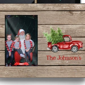 Personalized Christmas Picture Frame, RED TRUCK & WOOD, rustic christmas decor, picture frame,  custom christmas picture frame