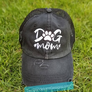 Dog Mom Distressed Mesh Bsck Ponytail Hat, embroidered ponytail hat, ponytail hat, beach hat, lake hat, gifts for her, boat accessories