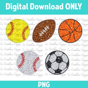 Sportbal faux glitter stoffen ontwerp, voetbal, honkbal, softbal, basketbal, voetbal clipart, voetbal png, DIGITALE DOWNLOAD