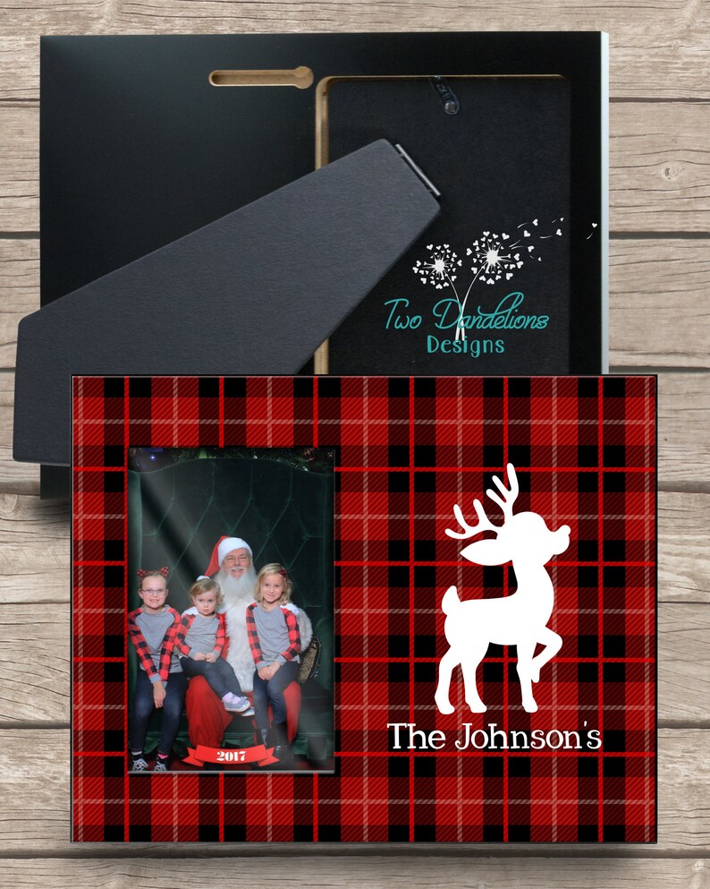 Personalized Christmas Picture Frame RED PLAID REINDEER Etsy