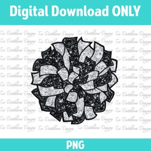 Cheer Pom Pom faux glitter applique design, pom pom clipart, pom pom png, DIGITAL DOWNLOAD black and silver