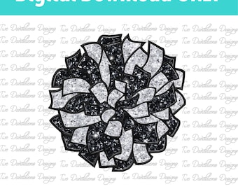 Cheer Pom Pom faux glitter applique design, pom pom clipart, pom pom png, DIGITAL DOWNLOAD black and silver
