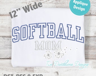 Softball MOM Applique Large Embroidery Design, machine embroidery, softball design, softball embroidery design