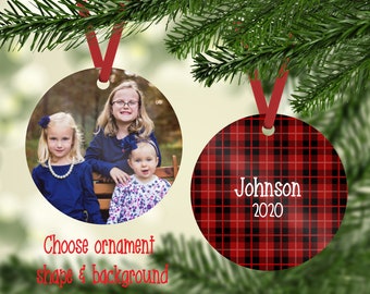 Custom Ornament, Photo Christmas Ornament, picture ornament, aluminum ornament, christmas decor, plaid ornament, plaid christmas, rustic