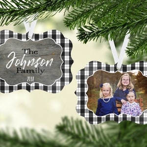 Aangepaste kerstornament, fotokerstornament, gepersonaliseerd ornament, dubbelzijdig ornament, aluminium ornament, Buffalo Plaid Christmas
