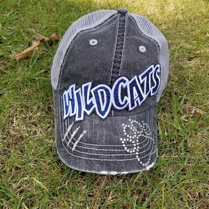 Wildcats Baseball Hat, custom baseball hat, custom rhinestone design, football, baseball, band, softball