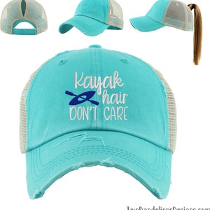 Mesh ponytail hat KAYAK Hair Don&#39;t care, embroidered poyntail hat, ponytail hat, car accessories, messy bun, gifts for her