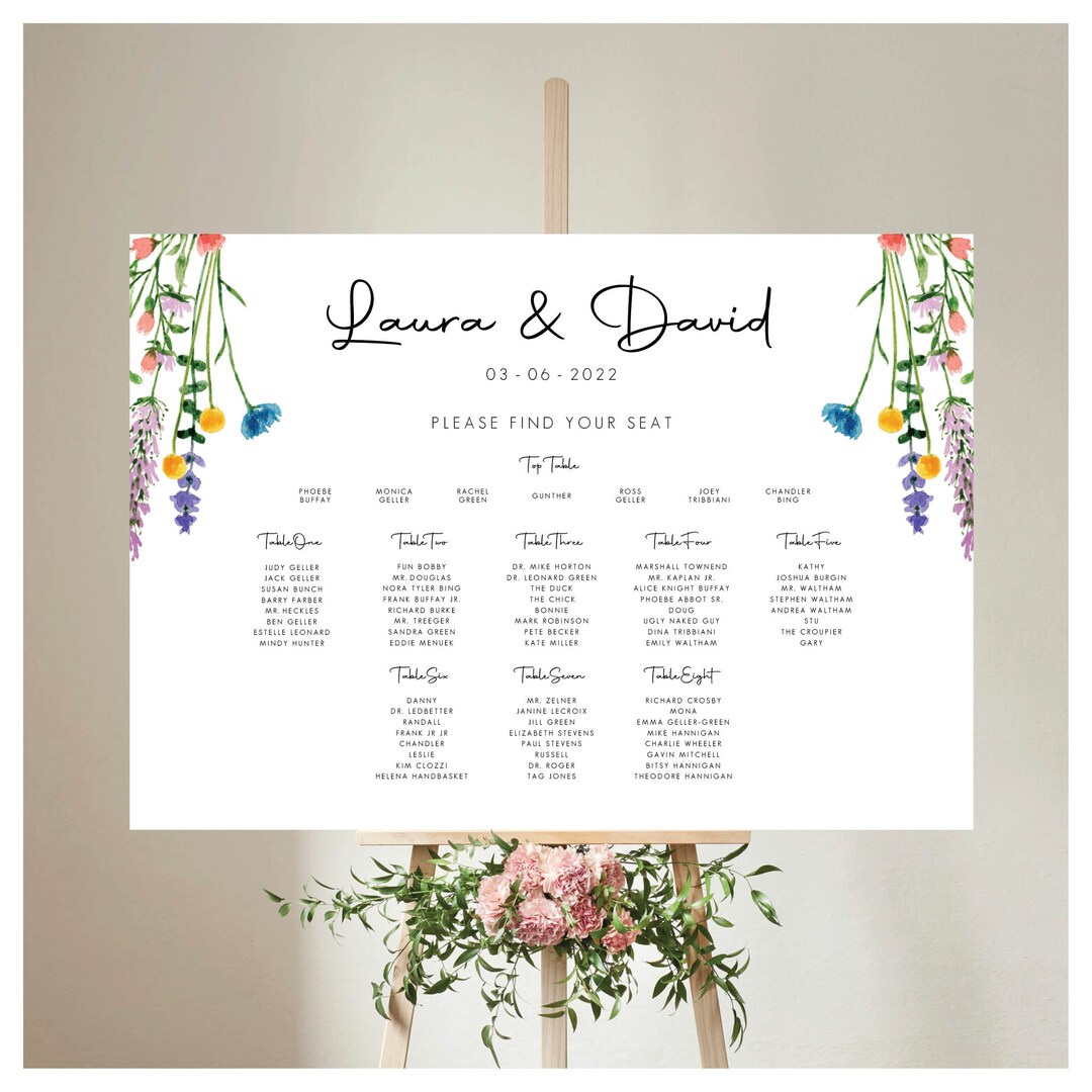 Digital Downloadable Wedding Table Plan Sign, Bright Wildflowers, Find ...