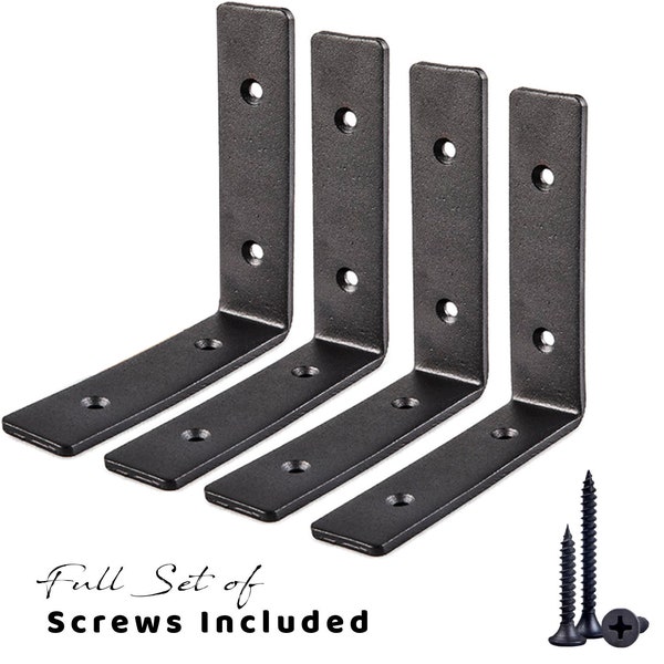 Rustic Industrial DIY Farmhouse Shelf Brackets 6" x 6" x 1.5" x 5mm Steel L Bookshelf Supports - 4 pack! Includes Screws!