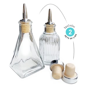 Bitters Bottles - Set of 2 | 90ml - Glass Cocktail Syrups, Shrub, Bitter Dropper Bottle - Cork Dash Dispenser Caps & Airtight Stopper Lids