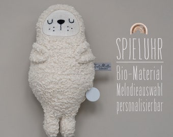 Spieluhr Robbe Bio-Plüsch naturweiß & Leinen beige / Melodieauswahl