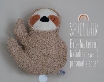 Music box sloth organic plush light brown & linen / choice of melody