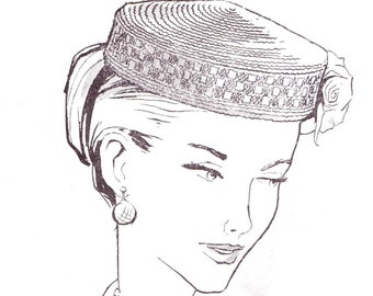 Pillbox Lady's Hat Crochet Pattern from Original 1950s Fashion Book - One Size - Girls / Ladies Chic Vintage Cap PDF Digital Download