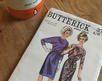 One Piece Dress, Dolman Sleeves 1960s - Size 38" Bust - Original Vintage Sewing Pattern - Butterick 3739 - Quick Simple Dress