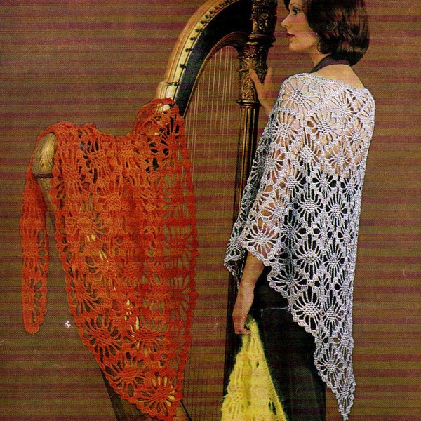 1980s Crochet Pattern PDF Filigree Design Shawl - Retro - One Size - Girls / Ladies Evening Wear