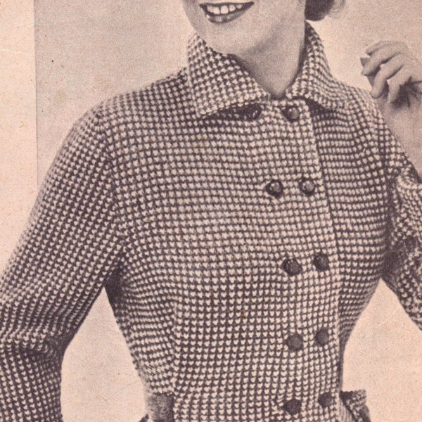 Ladies 1950s Tweed Print Jacket Knitting Pattern - Vintage Lady's Stylish 34" - 36" Bust PDF Digital 50s