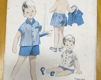 Child's Three Piece Outfit 1960s Shorts & Shirt Beach Suit - 3 - 4 years Toddler 25" Chest - 60s Original Sewing Pattern - Maudella 1306