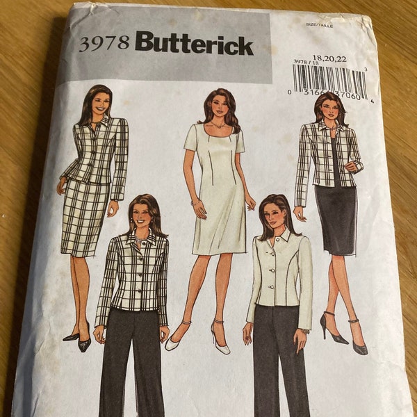 NEW Butterick 3978 Lady's Sewing Pattern Modern Formal Office Trousers Pants Suit Dress Jacket Size 18 20 22