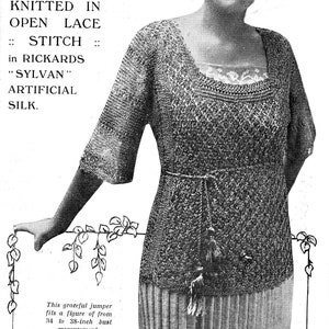 RARE 1920s 1930s Downton Abbey Silk Ladies Tunic Top Knitting Pattern Flapper Era - PDF Descarga digital 34&quot; 36&quot; 38&quot; Puntada de encaje de punto