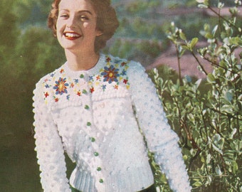 Knitting Pattern to make 1950s Lady's Tyrolean Cardigan with Bobble pattern & Embroidery - PDF Download