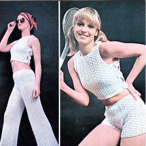 Crochet Festival Shorts, Trousers, Top - Crochet Pattern PDF - 1970s Retro Style Sport Tennis - Size 34" 36" 38" - RARE 70s Fashion Costume