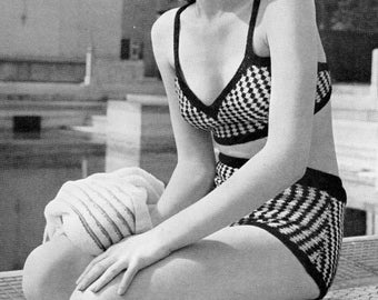 Cómo hacer un traje de baño de punto para mujer de los años 50: descarga en PDF de Patrón de tejido vintage original raro